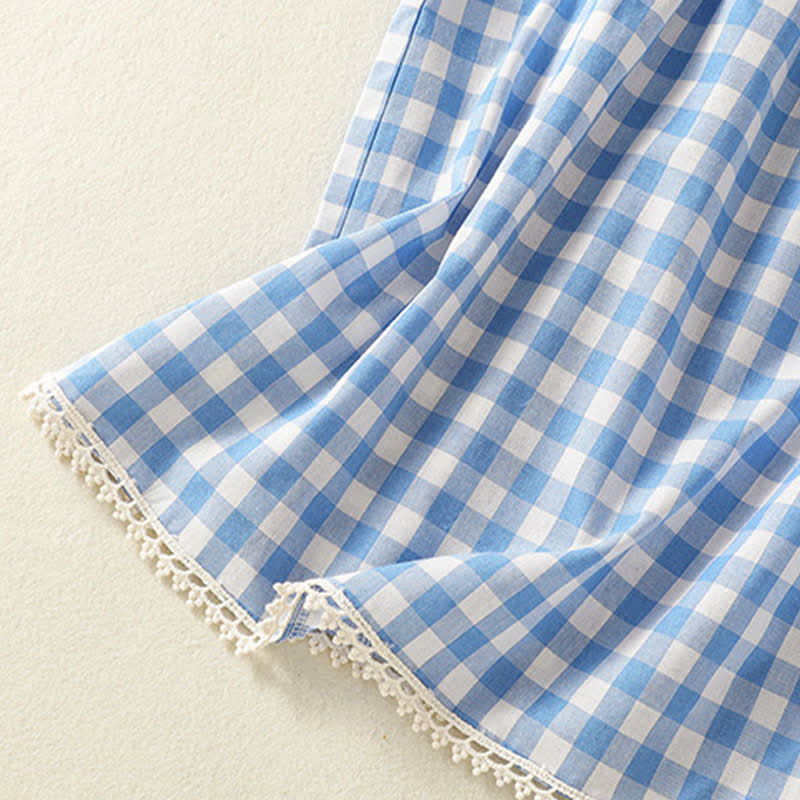 Nimara Ritual Summer Pleated Yoke Gingham Check Women's Sleeveless T-Shirts Tank Top