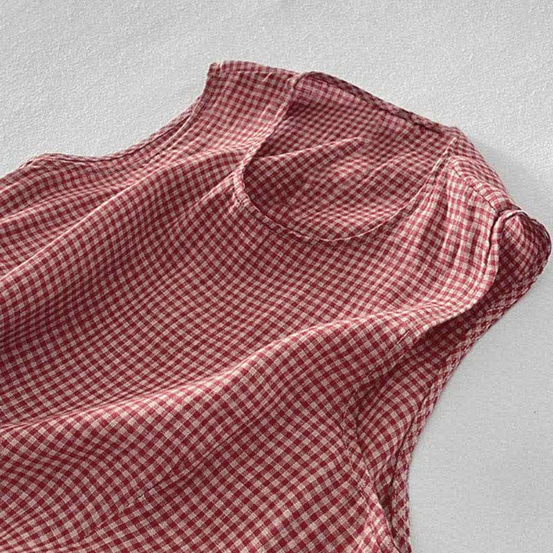 Nimara Ritual Summer Casual Plaid Cotton Women's Sleeveless Dress With Pockets