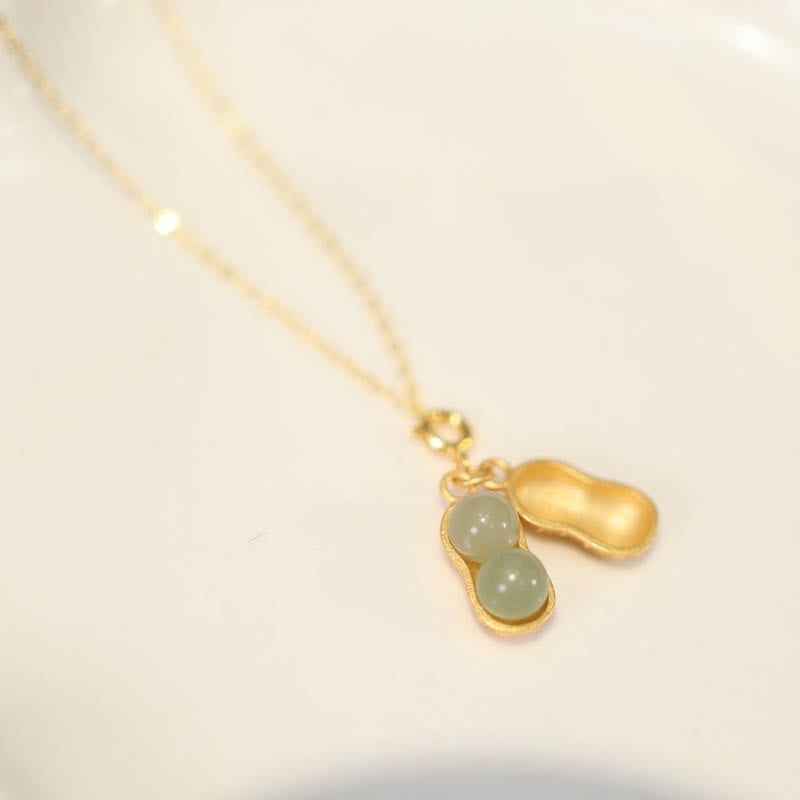 Nimara Ritual 925 Sterling Silver Hetian Jade Peanut Good Things Happen Prosperity Necklace Pendant
