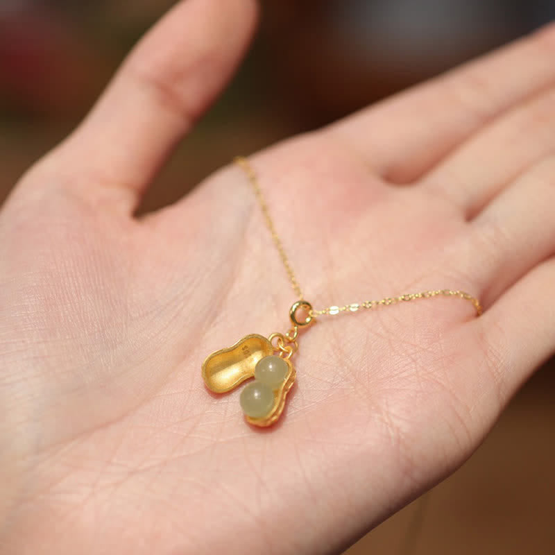 Nimara Ritual 925 Sterling Silver Hetian Jade Peanut Good Things Happen Prosperity Necklace Pendant