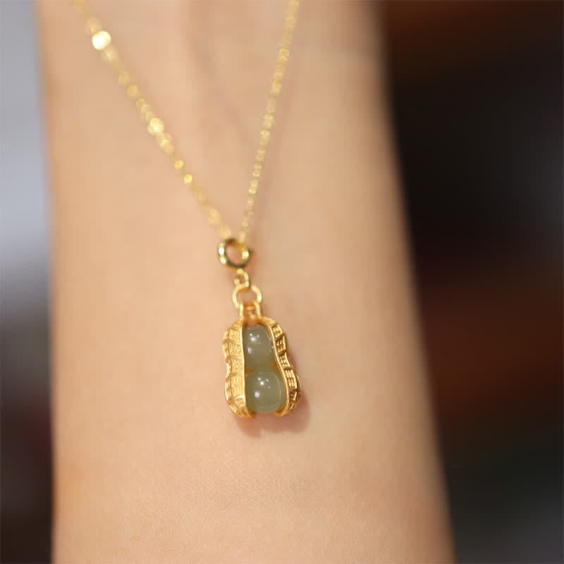 Nimara Ritual 925 Sterling Silver Hetian Jade Peanut Good Things Happen Prosperity Necklace Pendant