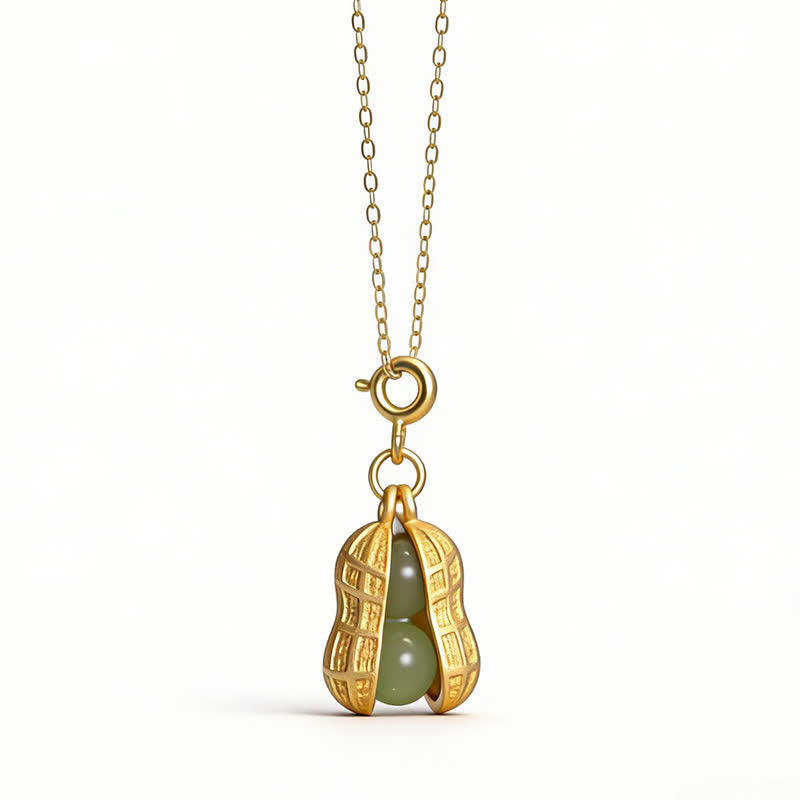 Nimara Ritual 925 Sterling Silver Hetian Jade Peanut Good Things Happen Prosperity Necklace Pendant