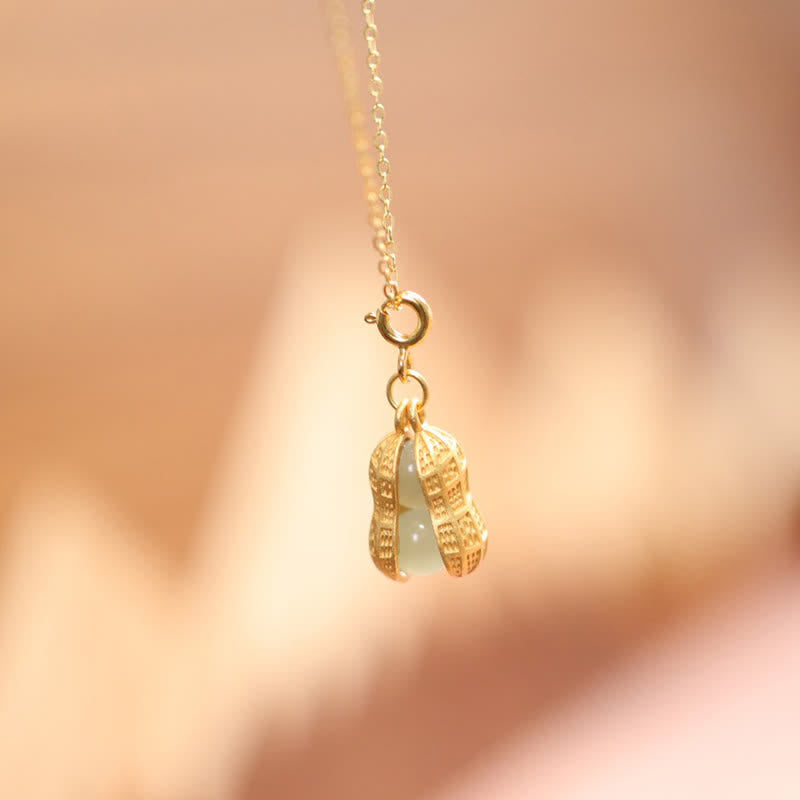 Nimara Ritual 925 Sterling Silver Hetian Jade Peanut Good Things Happen Prosperity Necklace Pendant