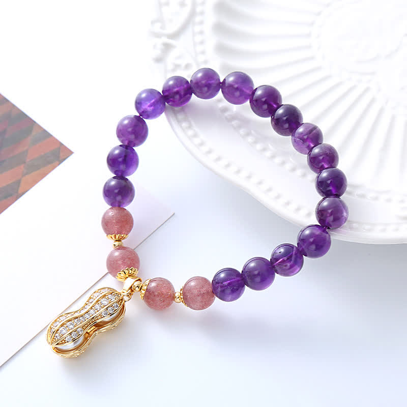 Nimara Ritual Natural Amethyst Strawberry Quartz Peanut Good Things Happen Positive Bracelet
