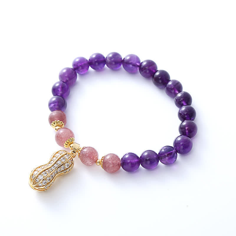 Nimara Ritual Natural Amethyst Strawberry Quartz Peanut Good Things Happen Positive Bracelet