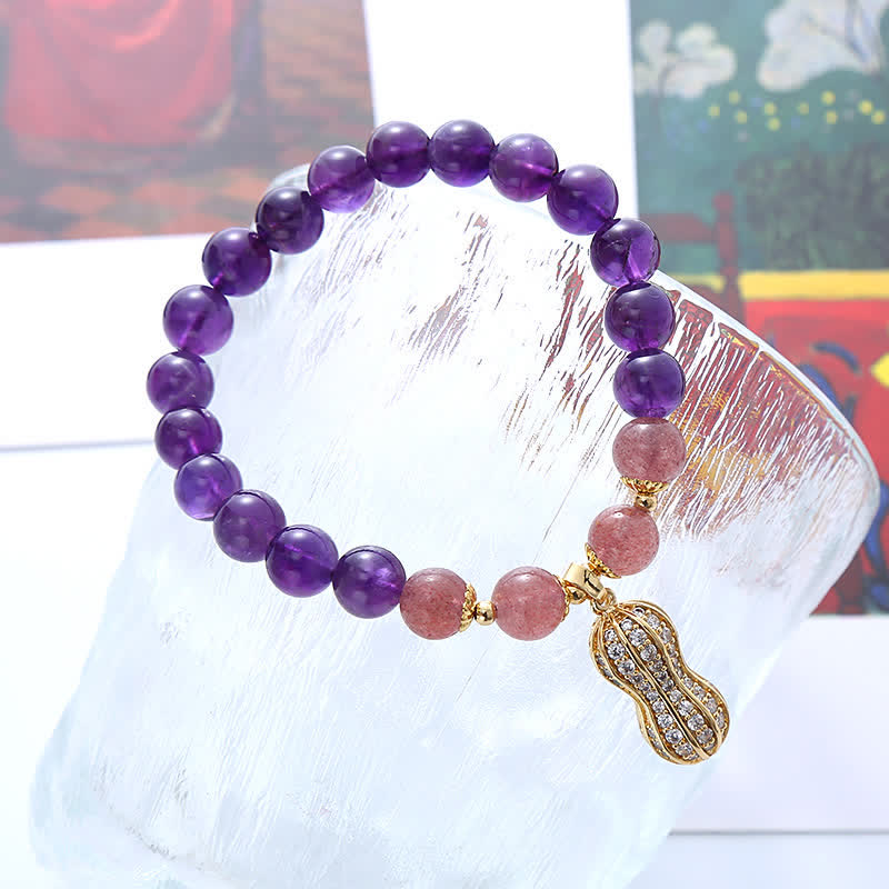 Nimara Ritual Natural Amethyst Strawberry Quartz Peanut Good Things Happen Positive Bracelet