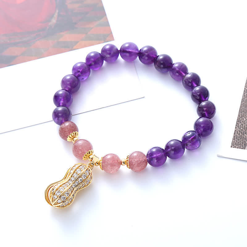 Nimara Ritual Natural Amethyst Strawberry Quartz Peanut Good Things Happen Positive Bracelet