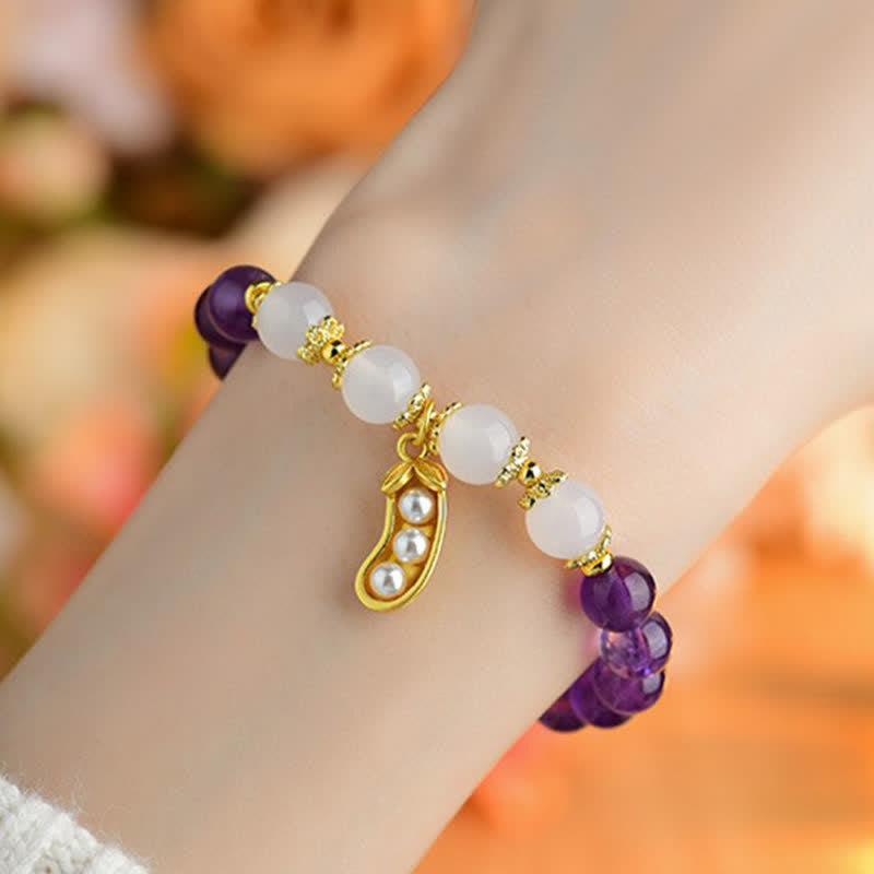 Nimara Ritual Natural Amethyst White Agate Peanut Good Things Happen Spiritual Bracelet