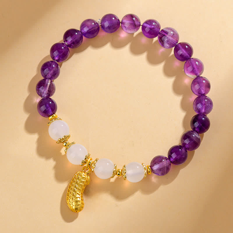 Nimara Ritual Natural Amethyst White Agate Peanut Good Things Happen Spiritual Bracelet