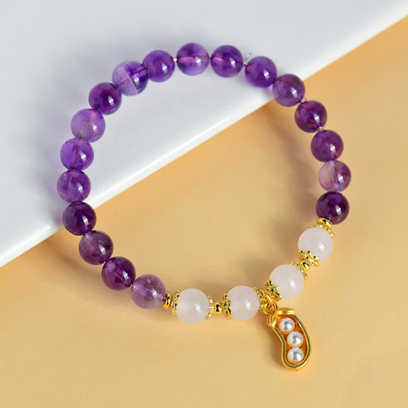 Nimara Ritual Natural Amethyst White Agate Peanut Good Things Happen Spiritual Bracelet