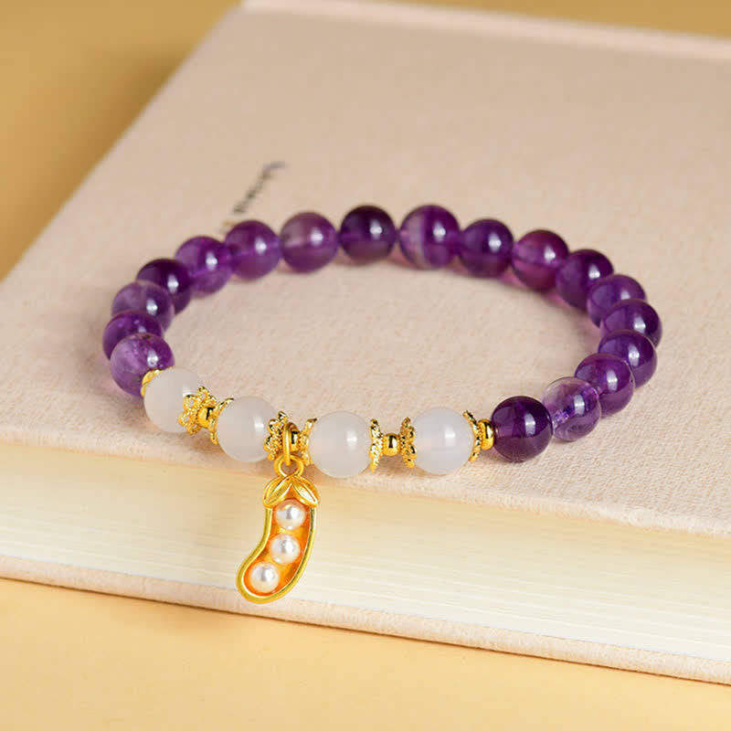 Nimara Ritual Natural Amethyst White Agate Peanut Good Things Happen Spiritual Bracelet
