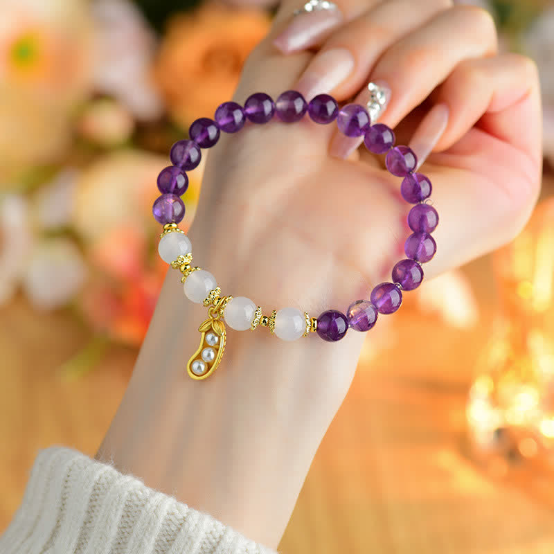 Nimara Ritual Natural Amethyst White Agate Peanut Good Things Happen Spiritual Bracelet