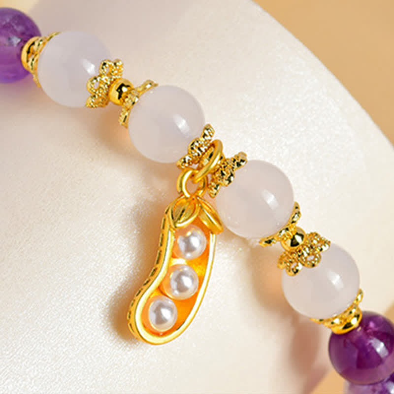 Nimara Ritual Natural Amethyst White Agate Peanut Good Things Happen Spiritual Bracelet