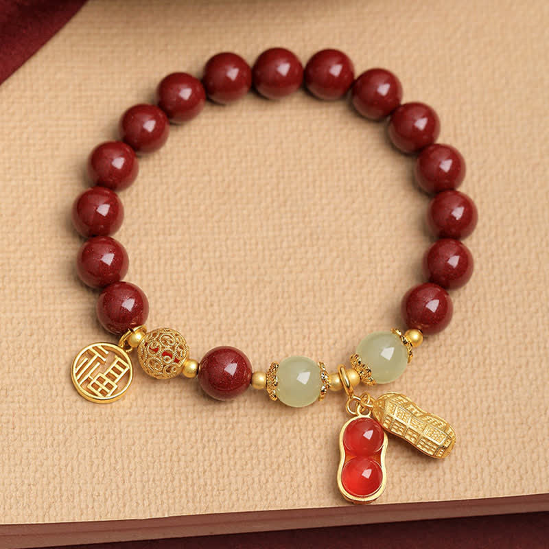 Nimara Ritual Natural Cinnabar Fu Character Peanut Good Things Happen Blessing Bracelet