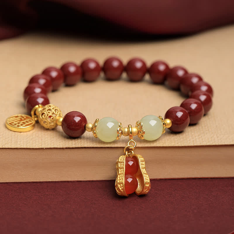 Nimara Ritual Natural Cinnabar Fu Character Peanut Good Things Happen Blessing Bracelet