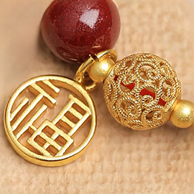 Nimara Ritual Natural Cinnabar Fu Character Peanut Good Things Happen Blessing Bracelet