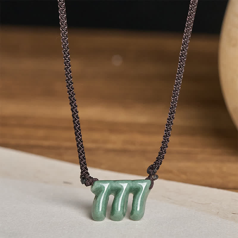 Nimara Ritual Natural Green Jade 777 Angel Number Prosperity Necklace Pendant