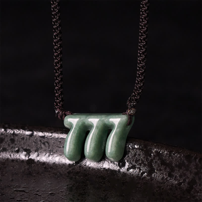 Nimara Ritual Natural Green Jade 777 Angel Number Prosperity Necklace Pendant