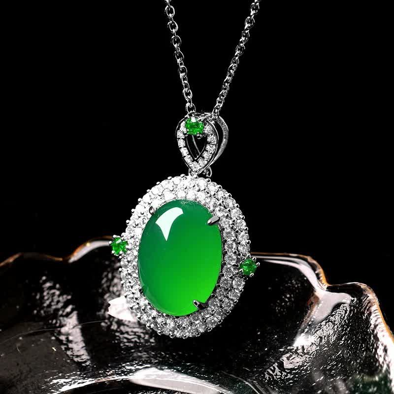 Nimara Ritual Oval Design Green Agate Copper Luck Necklace Pendant