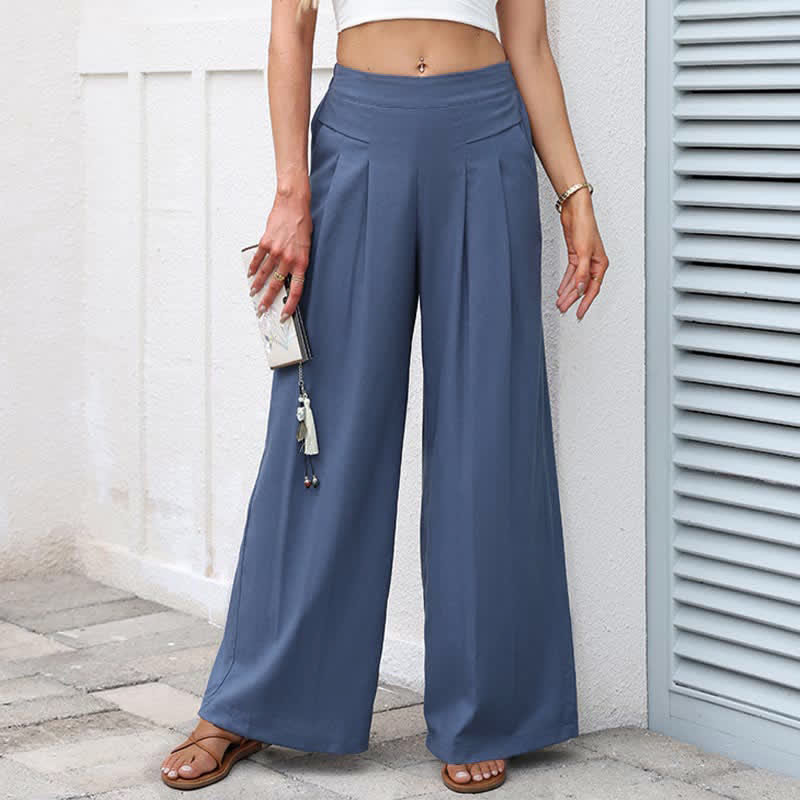 Nimara Ritual Plain Color Cotton Linen High Waist Women's Wide Leg Pants With Pockets