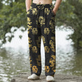 Nimara Ritual Cotton Golden Dragon Pattern Men's Tapered Pants With Pockets