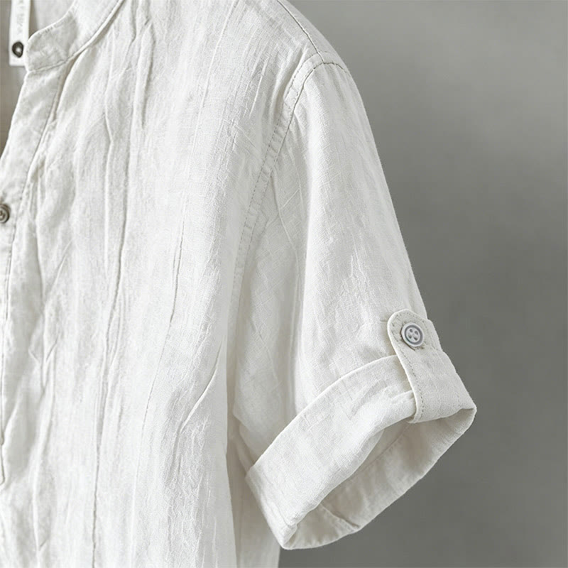 Nimara Ritual Summer Half Buttons Rolled Sleeves Design Cotton Linen Men's Short Sleeve Shirt