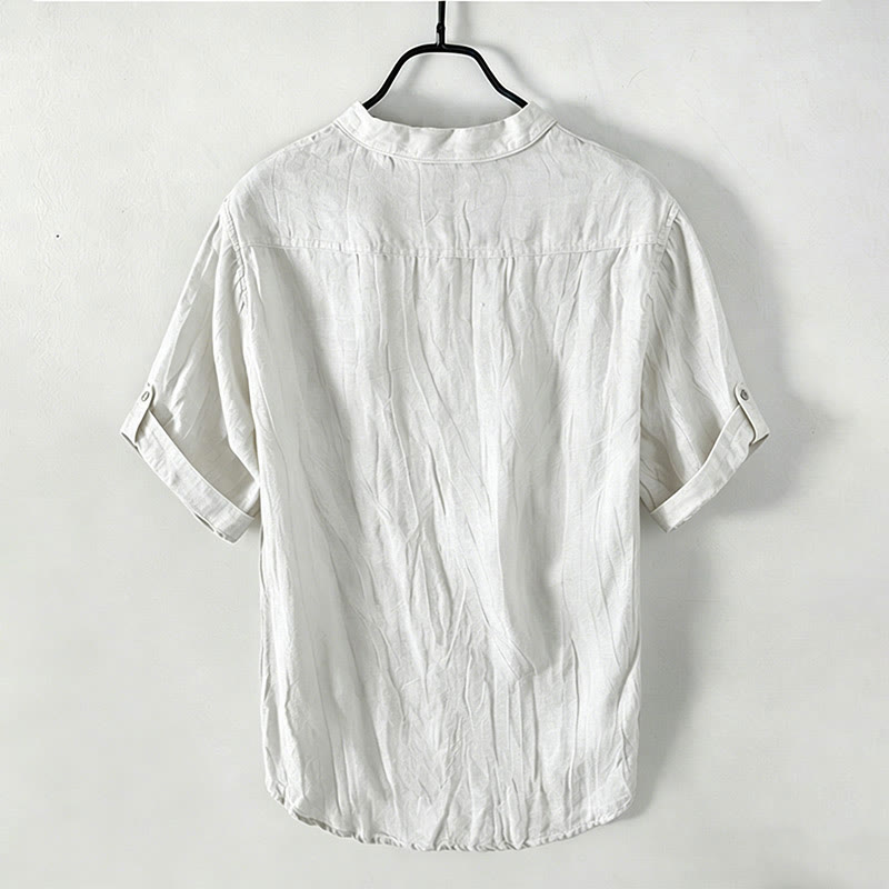 Nimara Ritual Summer Half Buttons Rolled Sleeves Design Cotton Linen Men's Short Sleeve Shirt