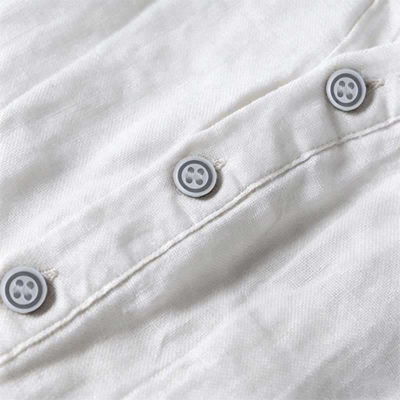 Nimara Ritual Summer Half Buttons Rolled Sleeves Design Cotton Linen Men's Short Sleeve Shirt