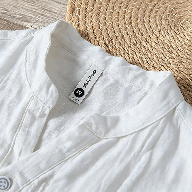 Nimara Ritual Summer Half Buttons Rolled Sleeves Design Cotton Linen Men's Short Sleeve Shirt