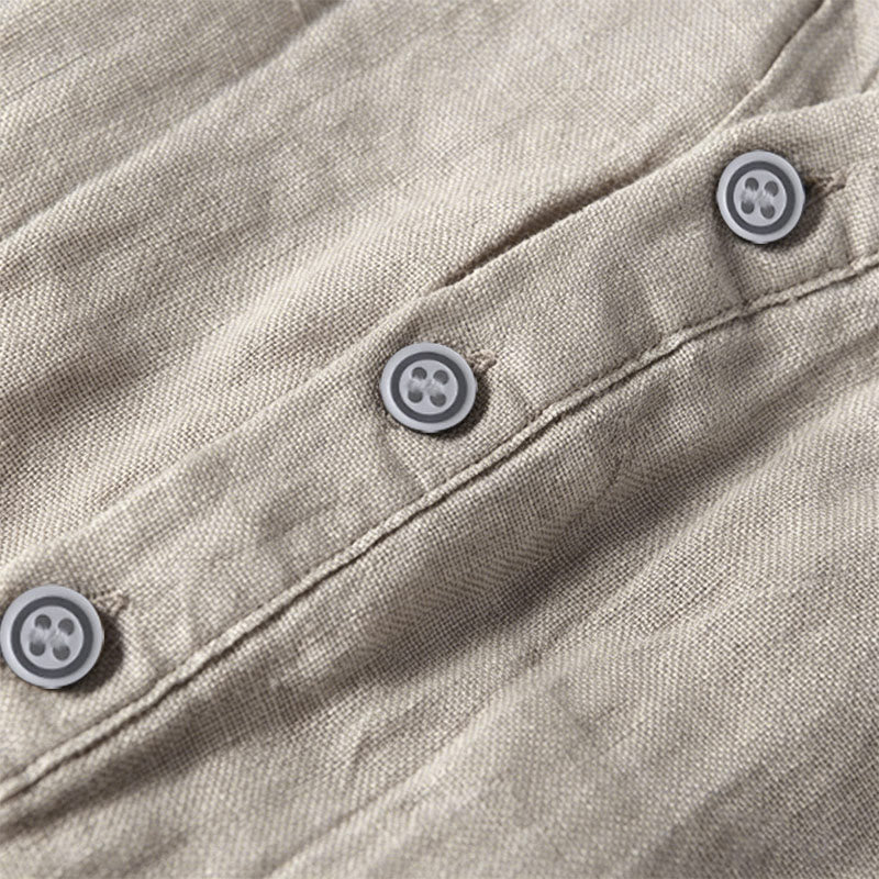 Nimara Ritual Summer Half Buttons Rolled Sleeves Design Cotton Linen Men's Short Sleeve Shirt