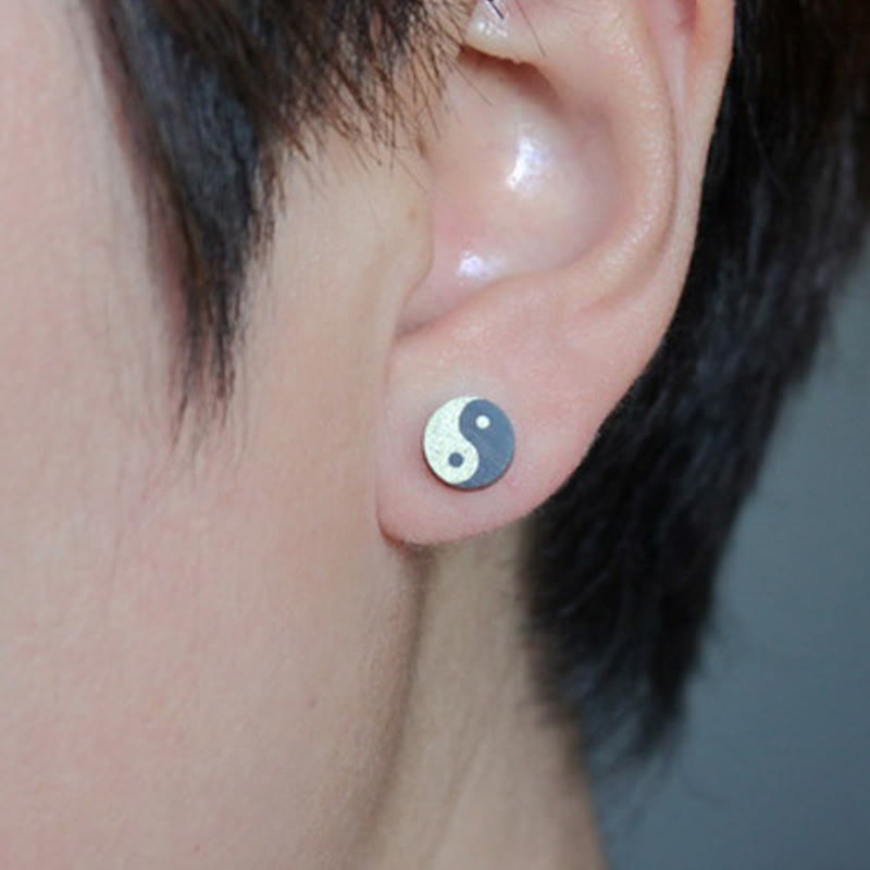 Nimara Ritual Ebony Wood Yin Yang Balance Stud Earrings