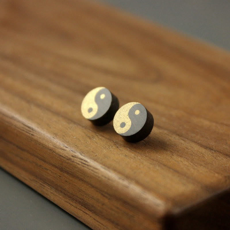Nimara Ritual Ebony Wood Yin Yang Balance Stud Earrings
