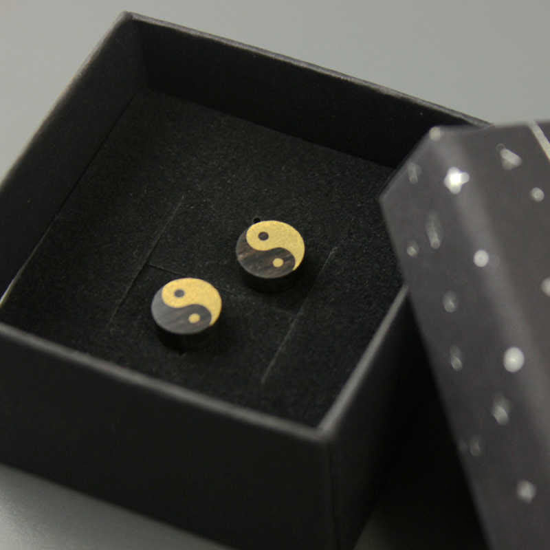 Nimara Ritual Ebony Wood Yin Yang Balance Stud Earrings