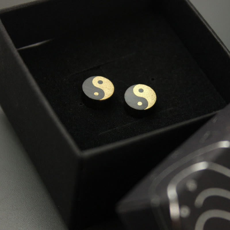 Nimara Ritual Ebony Wood Yin Yang Balance Stud Earrings