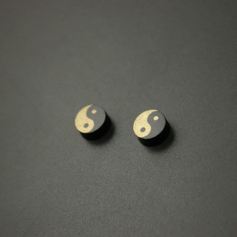 Nimara Ritual Ebony Wood Yin Yang Balance Stud Earrings
