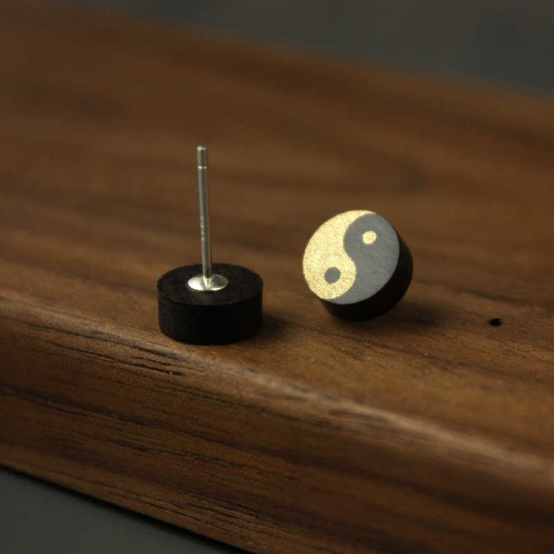 Nimara Ritual Ebony Wood Yin Yang Balance Stud Earrings