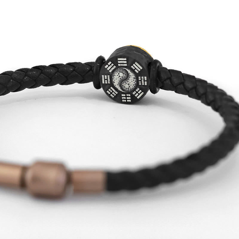 Nimara Ritual 925 Sterling Silver 999 Gold Yin Yang Bagua Symbol Balance Leather Bracelet