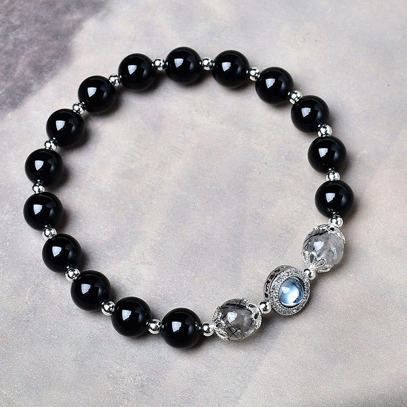 Nimara Ritual Black Obsidian Silver Sheen Obsidian Zircon Purification Bracelet