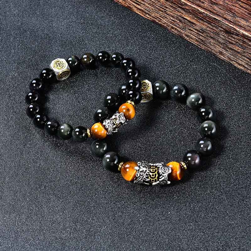 Nimara Ritual Natural Black Obsidian PiXiu Tiger's Eye Transformation Bracelet