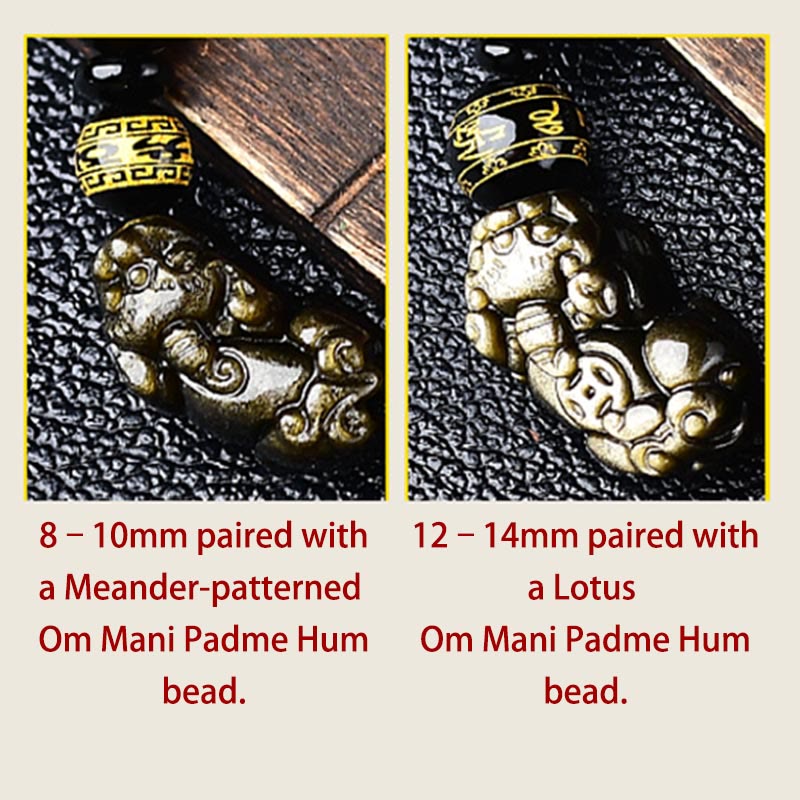 Nimara Ritual Natural Gold Sheen Obsidian PiXiu Om Mani Padme Hum Protection Rope Bracelet