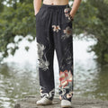 Nimara Ritual Cotton Oriental Dragon Lotus Pattern Men's Tapered Pants With Pockets
