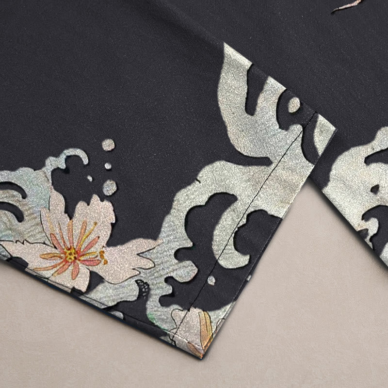 Nimara Ritual Cotton Oriental Dragon Lotus Pattern Men's Tapered Pants With Pockets