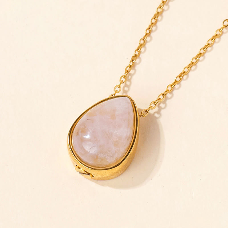 Nimara Ritual Natural Blue Lace Agate Rose Quartz Black Onyx Teardrop Design Balance Necklace Pendant