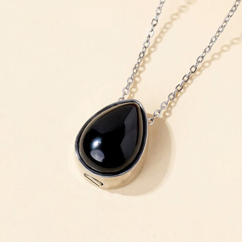 Nimara Ritual Natural Blue Lace Agate Rose Quartz Black Onyx Teardrop Design Balance Necklace Pendant