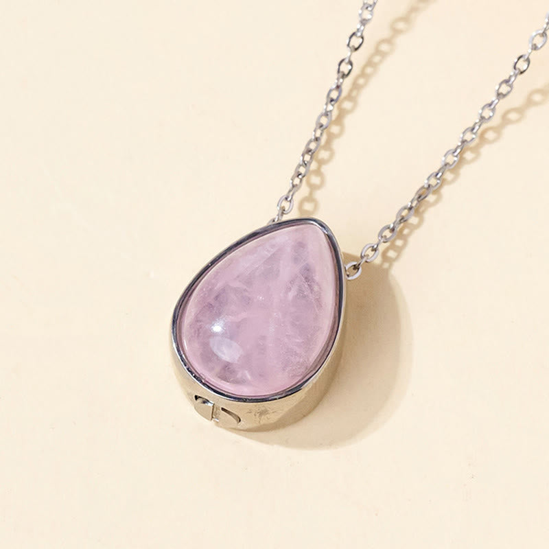 Nimara Ritual Natural Blue Lace Agate Rose Quartz Black Onyx Teardrop Design Balance Necklace Pendant