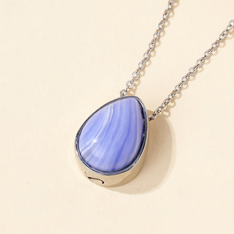 Nimara Ritual Natural Blue Lace Agate Rose Quartz Black Onyx Teardrop Design Balance Necklace Pendant