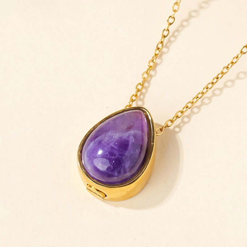 Nimara Ritual Natural Blue Lace Agate Rose Quartz Black Onyx Teardrop Design Balance Necklace Pendant