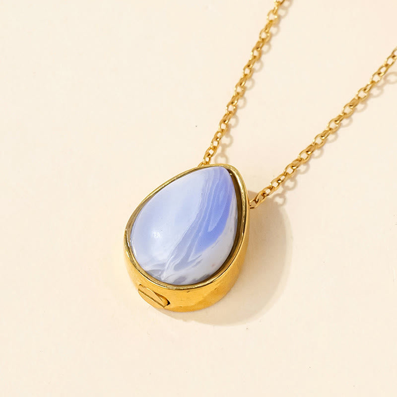 Nimara Ritual Natural Blue Lace Agate Rose Quartz Black Onyx Teardrop Design Balance Necklace Pendant