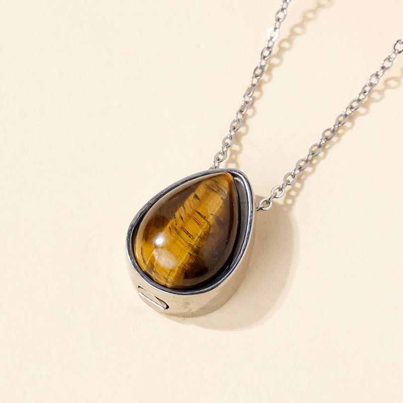 Nimara Ritual Natural Blue Lace Agate Rose Quartz Black Onyx Teardrop Design Balance Necklace Pendant