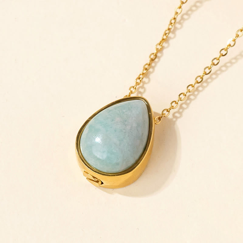 Nimara Ritual Natural Blue Lace Agate Rose Quartz Black Onyx Teardrop Design Balance Necklace Pendant